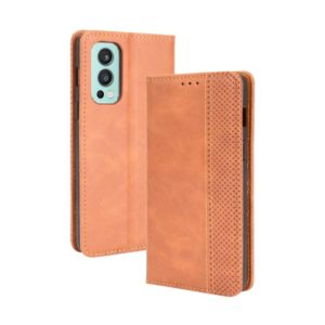 For OnePlus Nord 2 5G Magnetic Buckle Retro Crazy Horse Texture Horizontal Flip Leather Case with Holder & Card Slots & Photo Frame(Brown) (OEM)