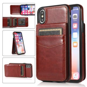 For iPhone XS Max Solid Color PC + TPU Protective Case with Holder & Card Slots(Brown) (OEM)