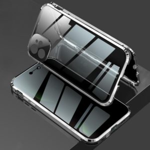 For iPhone 12 mini Four-corner Shockproof Anti-peeping Magnetic Metal Frame Double-sided Tempered Glass Case (Silver) (OEM)