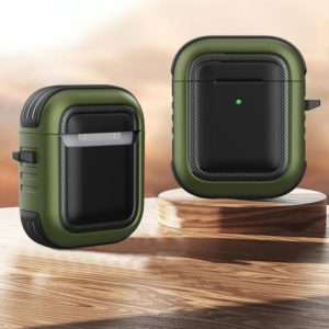 Wireless Earphones Shockproof TPU + PC Protective Case with Carabiner For AirPods 1 / 2(Black+Army Green) (OEM)