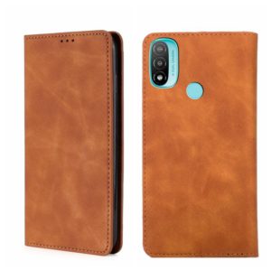 For Motorola Moto E20 Skin Feel Magnetic Horizontal Flip Leather Phone Case(Light Brown) (OEM)