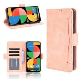 For Google Pixel 5a 5G Skin Feel Calf Pattern Horizontal Flip Leather Case with Holder & Card Slots & Photo Frame(Pink) (OEM)