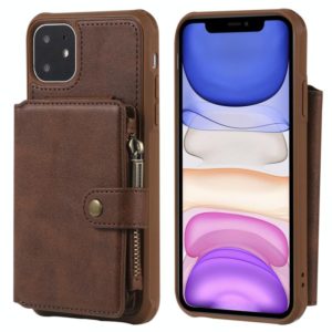 For iPhone 11 Buckle Zipper Shockproof Protective Case with Holder & Card Slots & Wallet & Lanyard & Photos Frames(Coffee) (OEM)