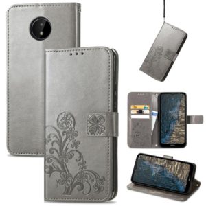 For Nokia C20 Four-leaf Clasp Embossed Leather Case with Lanyard & Card Slot & Wallet & Holder(Gray) (OEM)