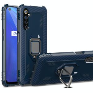 For OPPO Realme Narzo Carbon Fiber Protective Case with 360 Degree Rotating Ring Holder(Blue) (OEM)