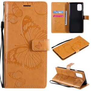 For OnePlus 8T 3D Butterflies Embossing Pattern Horizontal Flip Leather Case with Holder & Card Slot & Wallet(Yellow) (OEM)