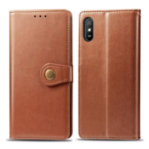 For Xiaomi Redmi 9A Retro Solid Color Leather Buckle Phone Case with Lanyard & Photo Frame & Card Slot & Wallet & Stand Function(Brown) (OEM)