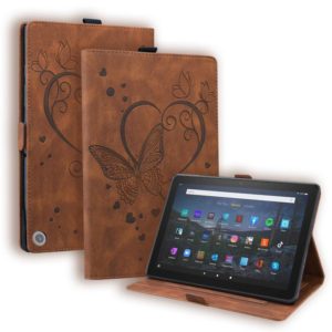 For Amazon Fire HD 8 (2020) Love Butterfly Pattern Horizontal Flip Leather Case with Holder & Sleep / Wake-up Function(Brown) (OEM)