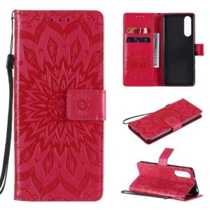 For Sony Xperia5 II Sun Embossing Pattern Horizontal Flip Leather Case with Card Slot & Holder & Wallet & Lanyard(Red) (OEM)
