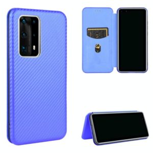 For Huawei P40 Pro+ Carbon Fiber Texture Horizontal Flip TPU + PC + PU Leather Case with Card Slot(Blue) (OEM)