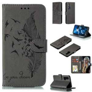 Feather Pattern Litchi Texture Horizontal Flip Leather Case with Wallet & Holder & Card Slots For Huawei Honor 20 Pro(Gray) (OEM)