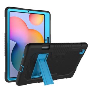 Contrast Color Robot Shockproof Silicone + PC Protective Case with Holder For Samsung Galaxy Tab S6 Lite P610(Black Blue) (OEM)