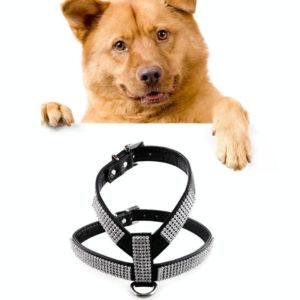 Rhinestone PU Soft Breathable Dog Harness Pet Vest Dog Chest Strap Leash Dog Collar, Size: L (Black) (OEM)