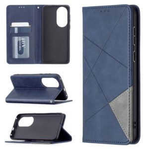 For Huawei P50 Rhombus Texture Horizontal Flip Magnetic Leather Case with Holder & Card Slots(Blue) (OEM)
