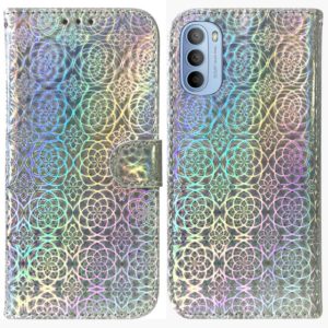 For Motorola Moto G51 Colorful Magnetic Buckle Leather Phone Case(Silver) (OEM)