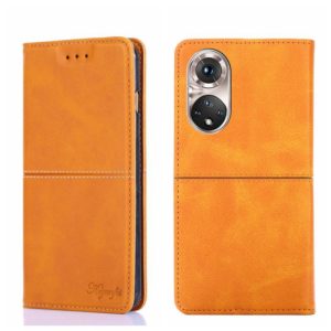 For Honor 50 Pro Cow Texture Magnetic Horizontal Flip Leather Phone Case(Light Brown) (OEM)