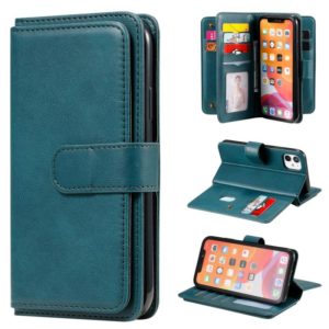 For iPhone 11 Multifunctional Magnetic Copper Buckle Horizontal Flip Solid Color Leather Case with 10 Card Slots & Wallet & Holder & Photo Frame(Dark Green) (OEM)