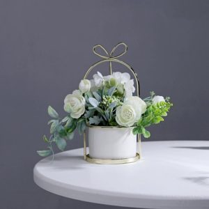 Wrought Iron Portable Frame Hydrangea Flower Pot Decoration Ornaments Home Study Office Wedding Decoration( Elegant White) (OEM)