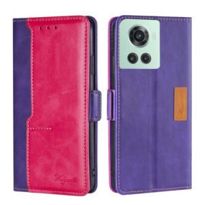 For OnePlus Ace/10R Contrast Color Side Buckle Leather Phone Case(Purple + Rose Red) (OEM)