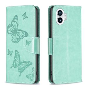 For Nothing Phone 1 Two Butterflies Embossing Leather Phone Case(Green) (OEM)