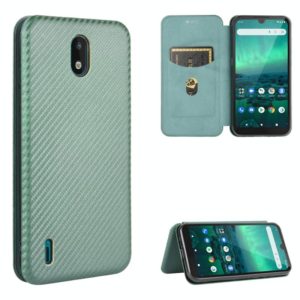 For Nokia 1.3 Carbon Fiber Texture Horizontal Flip TPU + PC + PU Leather Case with Card Slot(Green) (OEM)
