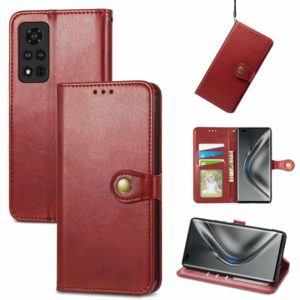 For Honor V40 5G Solid Color Leather Buckle Phone Case with Lanyard & Photo Frame & Card Slot & Wallet & Stand Function(Red) (OEM)