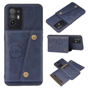 For OPPO A95 5G Double Buckle PU + TPU Shockproof Magnetic Protective Case with Card Slot & Holder(Blue) (OEM)