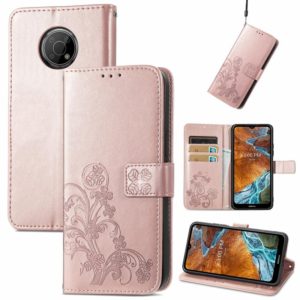 For Nokia G300 Four-leaf Clasp Embossed Buckle Leather Phone Case(Rose Gold) (OEM)