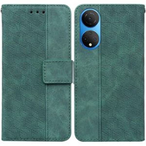 For Honor X7 Geometric Embossed Leather Phone Case(Green) (OEM)
