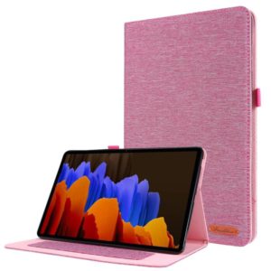 For Samsung Galaxy Tab S8 / Galaxy Tab S7 T870/T875 Horizontal Flip TPU + Fabric PU Leather Protective Case with Card Slots & Holder(RoseRed) (OEM)