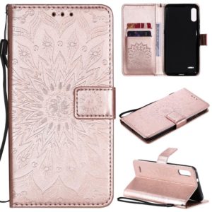 For LG K22 / K22 Plus Sun Embossing Pattern Horizontal Flip Leather Case with Card Slot & Holder & Wallet & Lanyard(Rose Gold) (OEM)