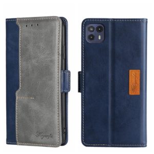 For Motorola Moto G50 5G Contrast Color Side Buckle Leather Phone Case(Blue + Grey) (OEM)