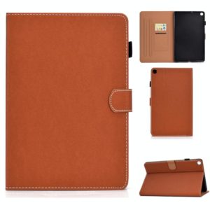 For Galaxy Tab A 10.1(2019) T510 Solid Color Tablet PC Universal Magnetic Horizontal Flip Leather Case with Card Slots & Holder(Brown) (OEM)