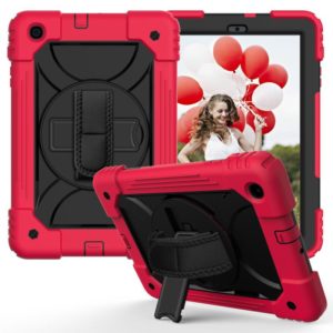 For Samsung Galaxy Tab A 10.1 (2019) T510/T515 Shockproof PC + Silicone Combination Case with Holder & Hand Strap & Shoulder Strap(Red + Black) (OEM)