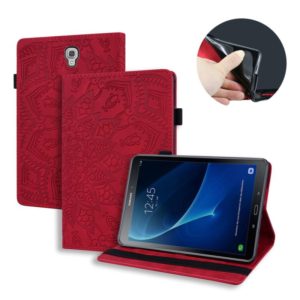 For Galaxy Tab A 10.5 T590 / T595 Calf Pattern Double Folding Design Embossed Leather Case with Holder & Card Slots & Pen Slot & Elastic Band(Red) (OEM)