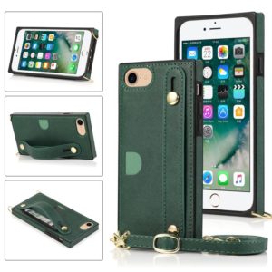 For iPhone 6 Wrist Strap PU+TPU Shockproof Protective Case with Crossbody Lanyard & Holder & Card Slot(Green) (OEM)