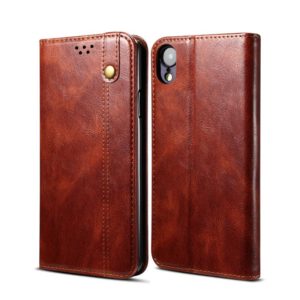For iPhone XR Simple Wax Crazy Horse Texture Horizontal Flip Leather Case with Card Slots & Wallet(Brown) (OEM)
