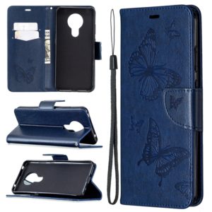 For Nokia 5.3 Two Butterflies Embossing Pattern Horizontal Flip Leather Case with Holder & Card Slot & Wallet & Lanyard(Dark Blue) (OEM)