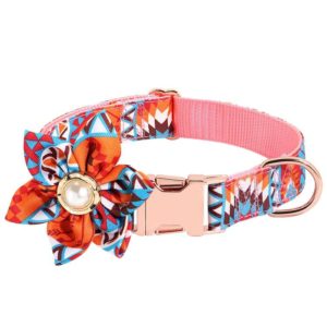 Pet Flower Adjustable Collar Metal Buckle Can be Engraved Dog Collar, Size: L 2.5x60cm(Orange) (OEM)
