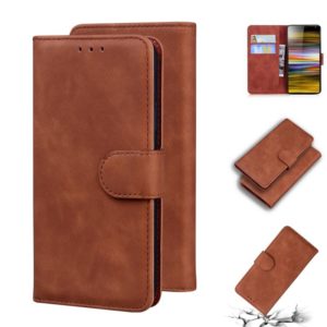 For Sony Xperia 10 Skin Feel Pure Color Flip Leather Phone Case(Brown) (OEM)