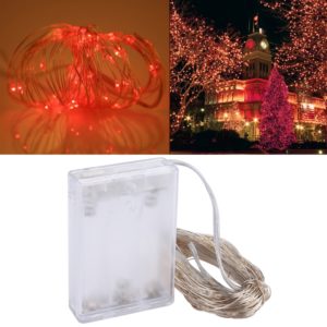 10m IP65 Waterproof Silver Wire String Light, 100 LEDs SMD 06033 x AA Batteries Box Fairy Lamp Decorative Light, DC 5V(Red Light) (OEM)