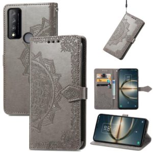 For TCL 30 V 5G Mandala Flower Embossed Flip Leather Phone Case(Gray) (OEM)