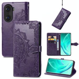For Honor 60 Pro Mandala Flower Embossed Horizontal Flip Leather Phone Case(Purple) (OEM)