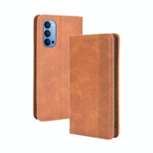 For OPPO Reno4 4G Magnetic Buckle Retro Crazy Horse Texture Horizontal Flip Leather Case , with Holder & Card Slots & Photo Frame(Brown) (OEM)