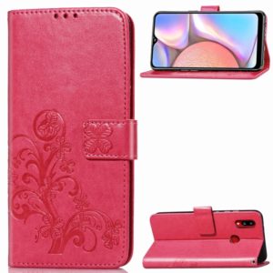 For Galaxy A10s Four-leaf Clasp Embossed Buckle Mobile Phone Protection Leather Case with Lanyard & Card Slot & Wallet & Bracket Function(Magenta) (OEM)