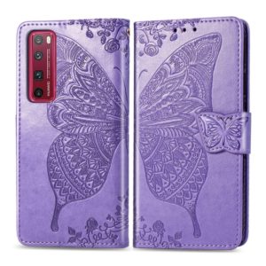 For Huawei Nova 7 Pro Butterfly Love Flower Embossed Horizontal Flip Leather Case with Bracket / Card Slot / Wallet / Lanyard(Light Purple) (OEM)