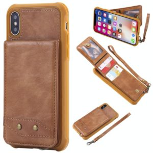 For iPhone X / XS Vertical Flip Shockproof Leather Protective Case with Short Rope, Support Card Slots & Bracket & Photo Holder & Wallet Function(Brown) (OEM)