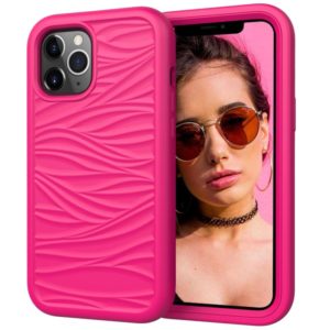 For iPhone 12 / 12 Pro Wave Pattern 3 in 1 Silicone+PC Shockproof Protective Case(Hot Pink) (OEM)