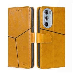 For Motorola Moto Edge+ 2022/Edge 30 Pro Geometric Stitching Horizontal Flip Leather Phone Case(Yellow) (OEM)