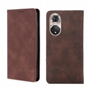 For Honor 50 Pro Skin Feel Magnetic Horizontal Flip Leather Phone Case(Dark Brown) (OEM)